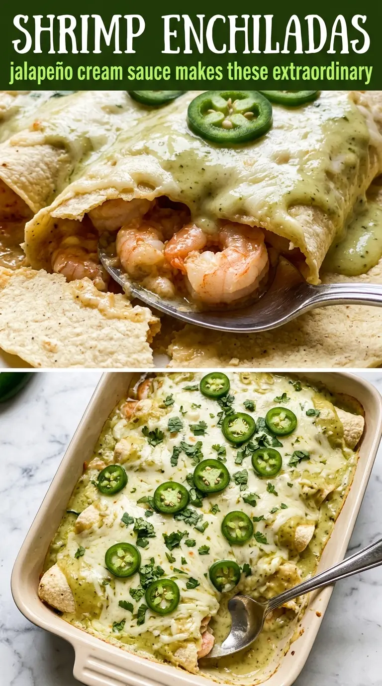 Shrimp Enchiladas with Jalapeño Cream Sauce creamy green cheesy