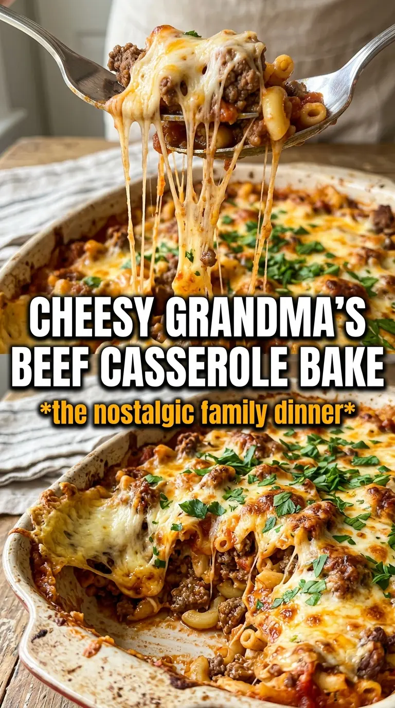 Grandma's Ground Beef Casserole, cheesy, hearty, baked