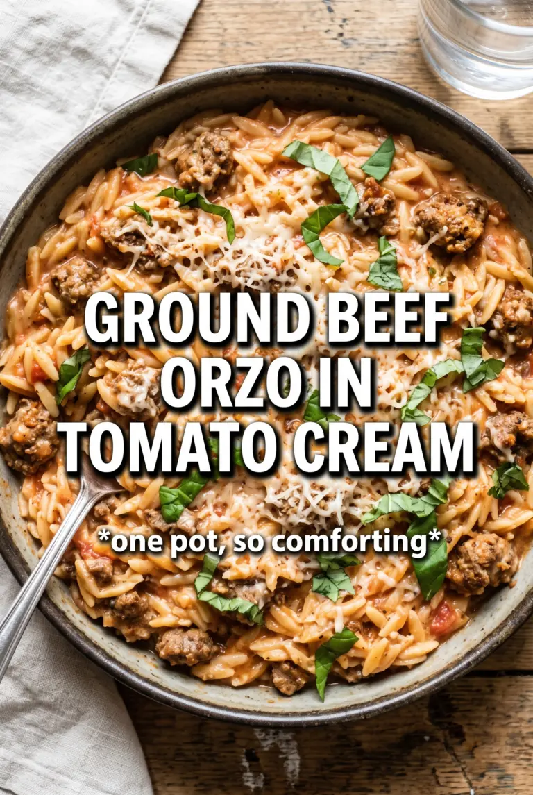 Ground Beef Orzo with Tomato Cream Sauce