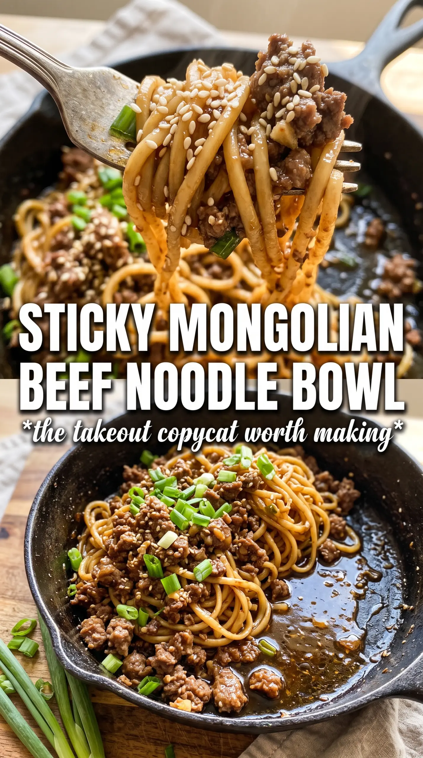 Mongolian Ground Beef Noodles glossy savory