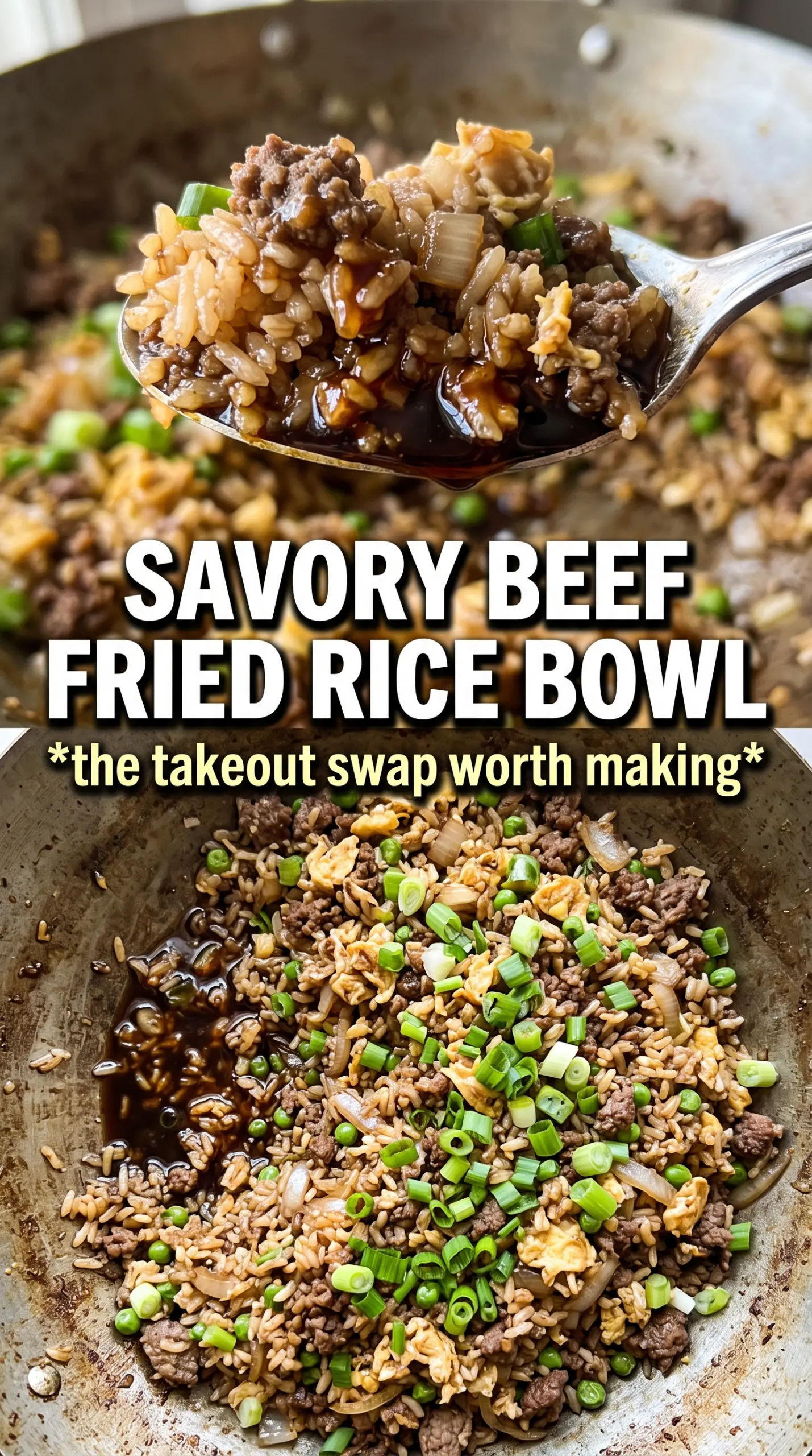 Savory Onion Beef Fried Rice, golden smoky skillet dish