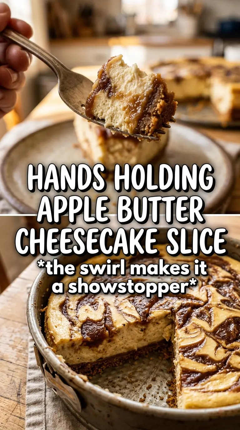 Apple Butter Cheesecake creamy swirls, spiced crust, creamy slice