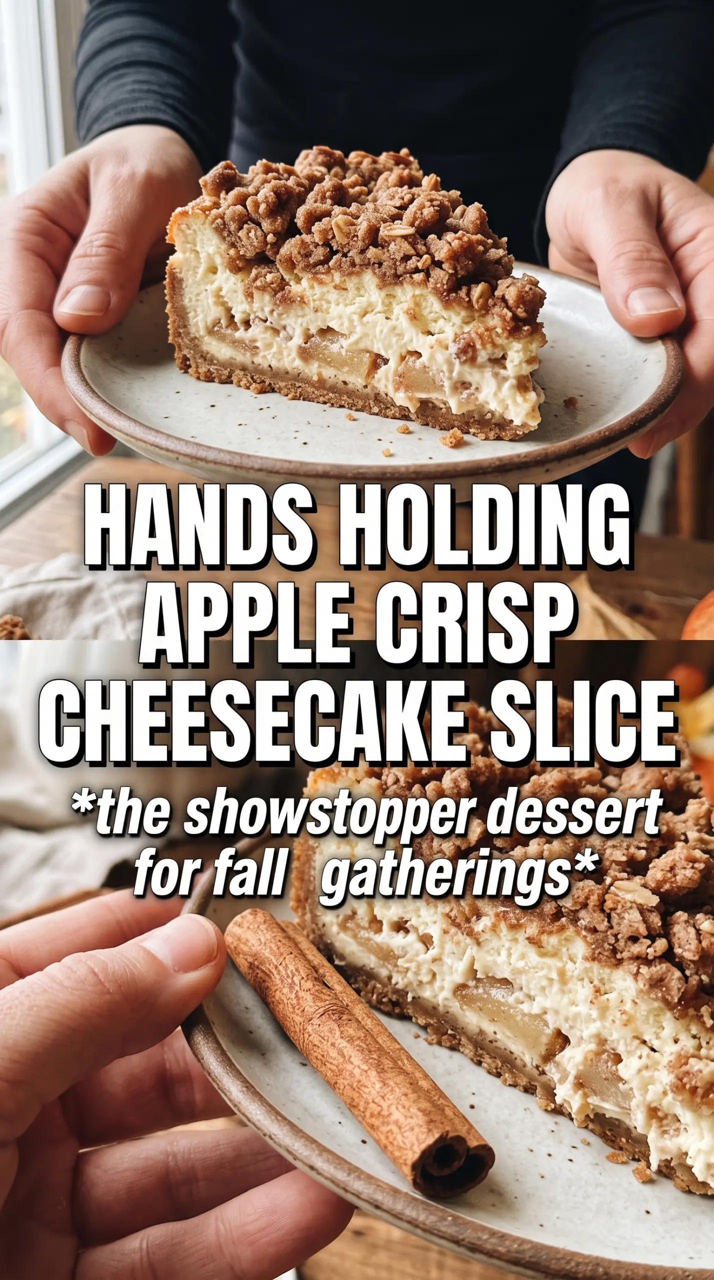 Apple Crisp Cheesecake creamy cinnamon crumbly