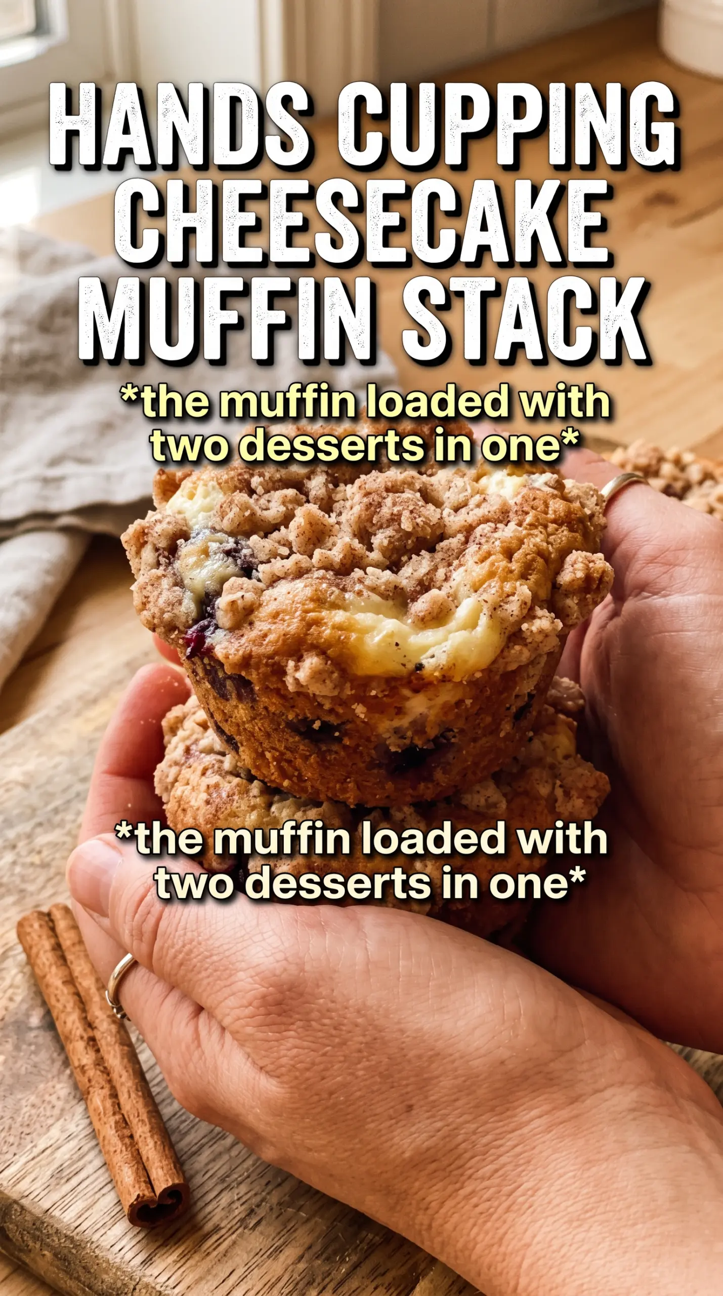 Apple Crisp Cheesecake Muffins with cream cheese swirl, oat crumble, apple pieces