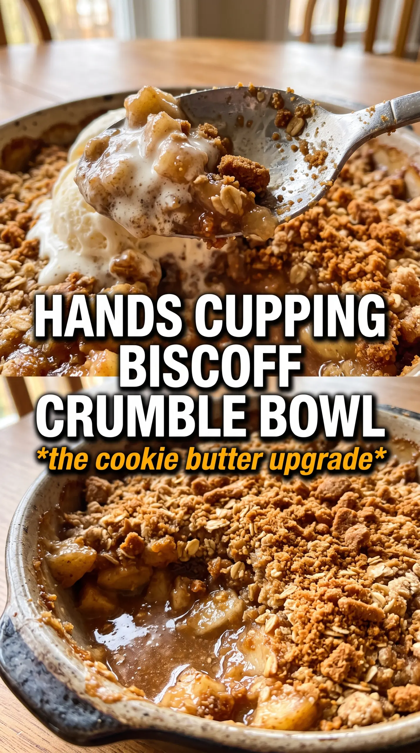 Biscoff Apple Crumble golden cookie crumble, spiced apples, buttery topping