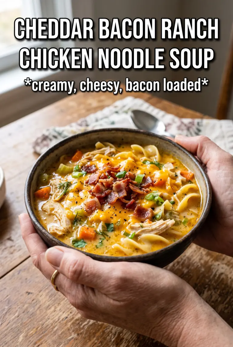 Cheddar Bacon Ranch Chicken Noodle Soup