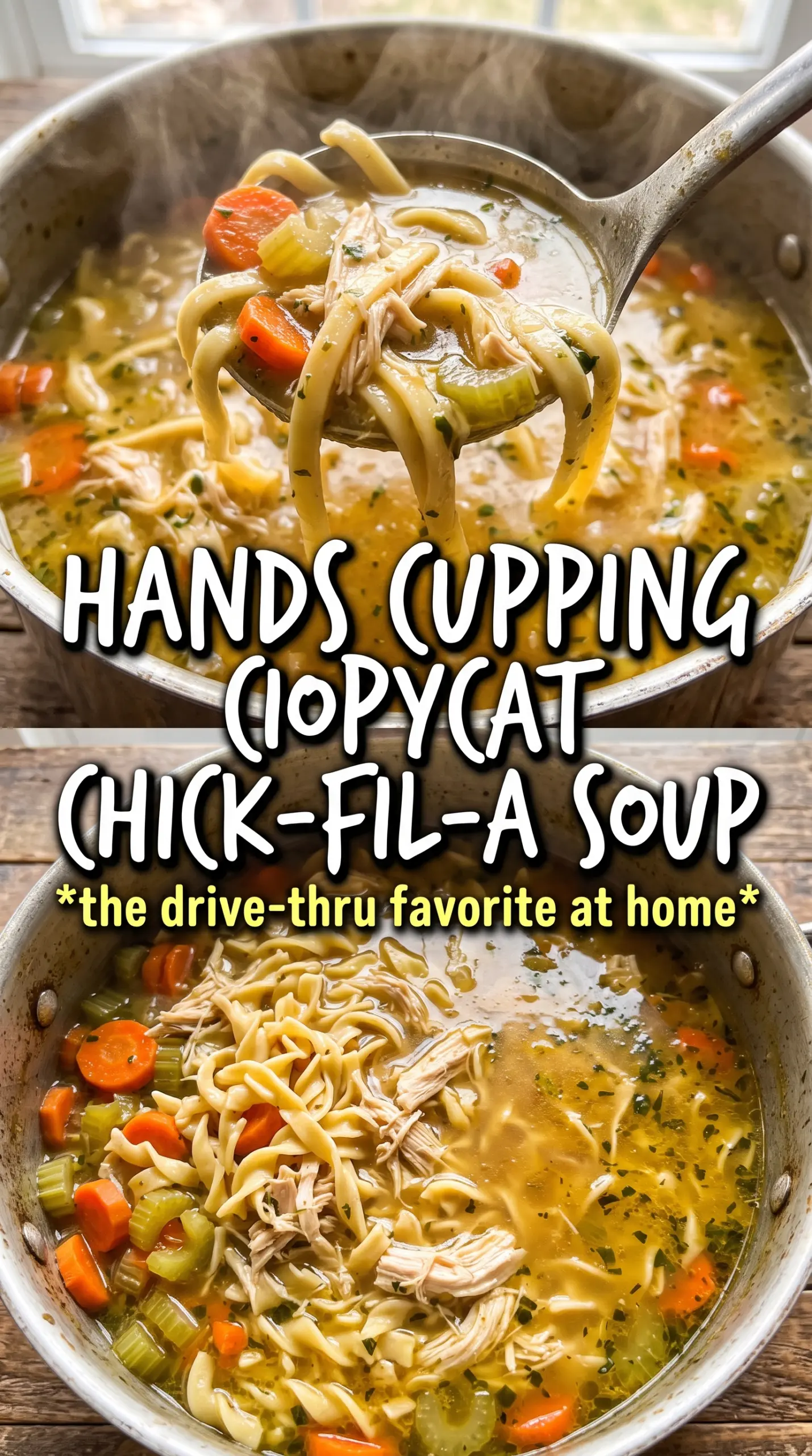 Chick-fil-A chicken noodle soup clear broth, tender noodles, comforting
