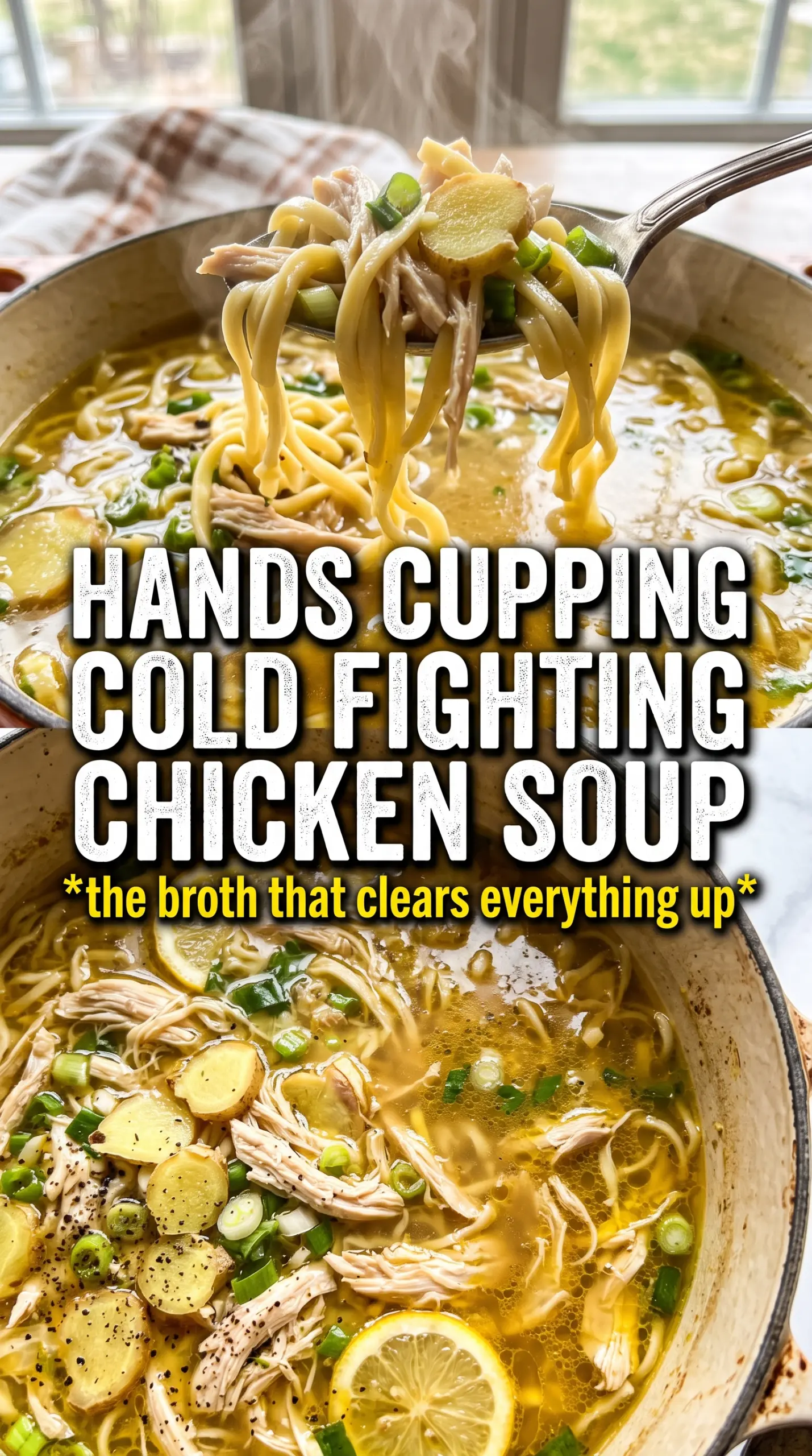 Cold Fighting Chicken Noodle Soup golden brothy ginger