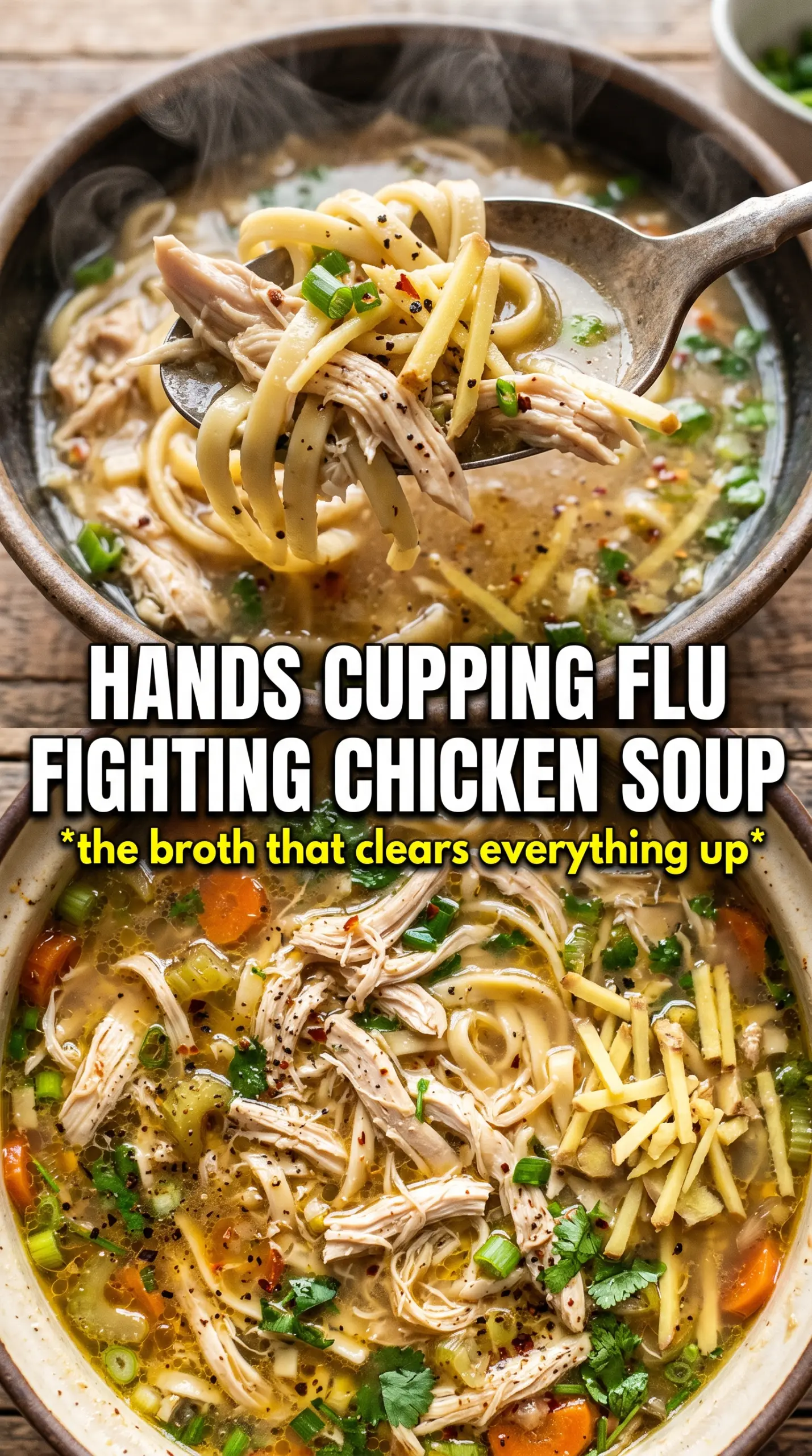 Flu-Fighting Chicken Noodle Soup golden broth ginger lemon