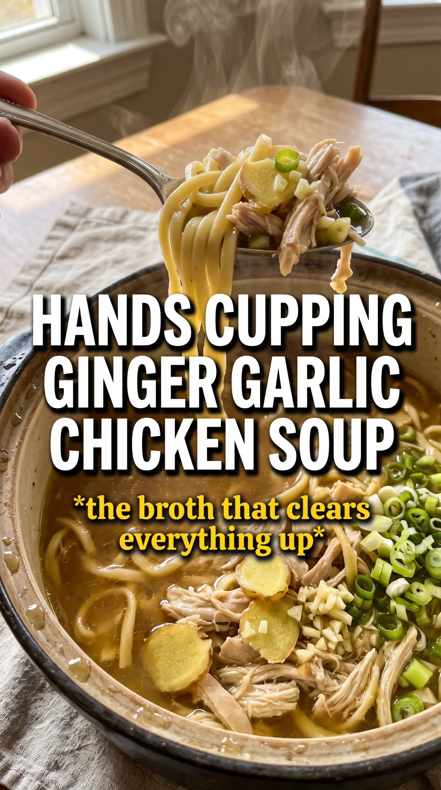 Ginger Garlic Chicken Noodle Soup clear broth aromatic