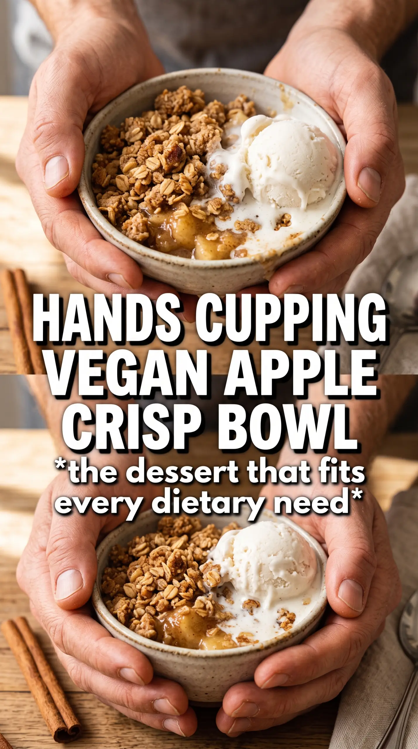 Gluten-Free Vegan Apple Crisp golden oat crumble, spiced apples, coconut cream