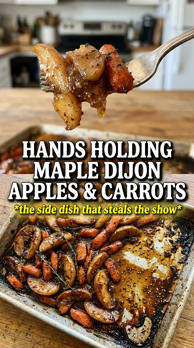 Maple Dijon Roasted Apples And Carrots caramelized glossy thyme