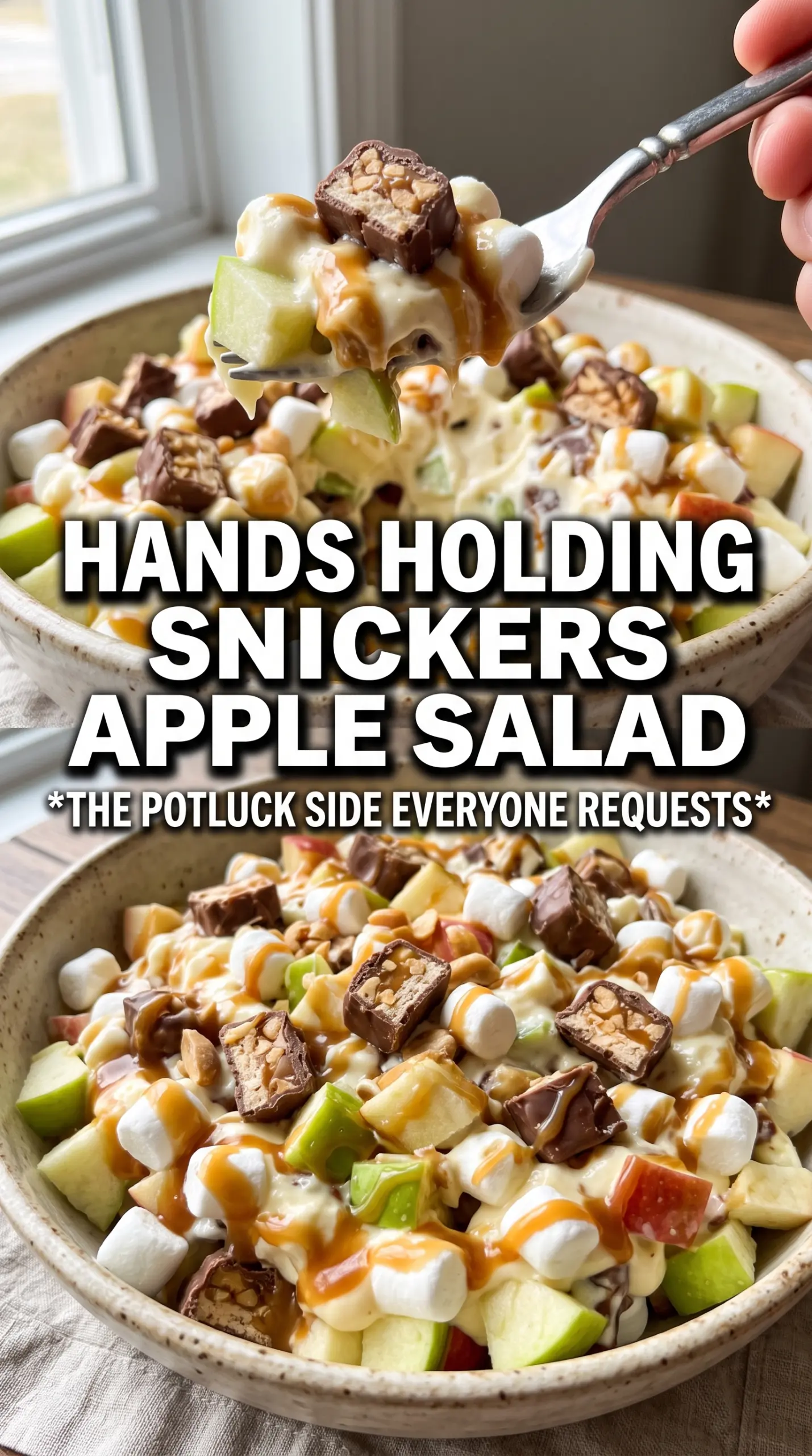 Snickers Apple Salad creamy apple chunks caramel drizzle