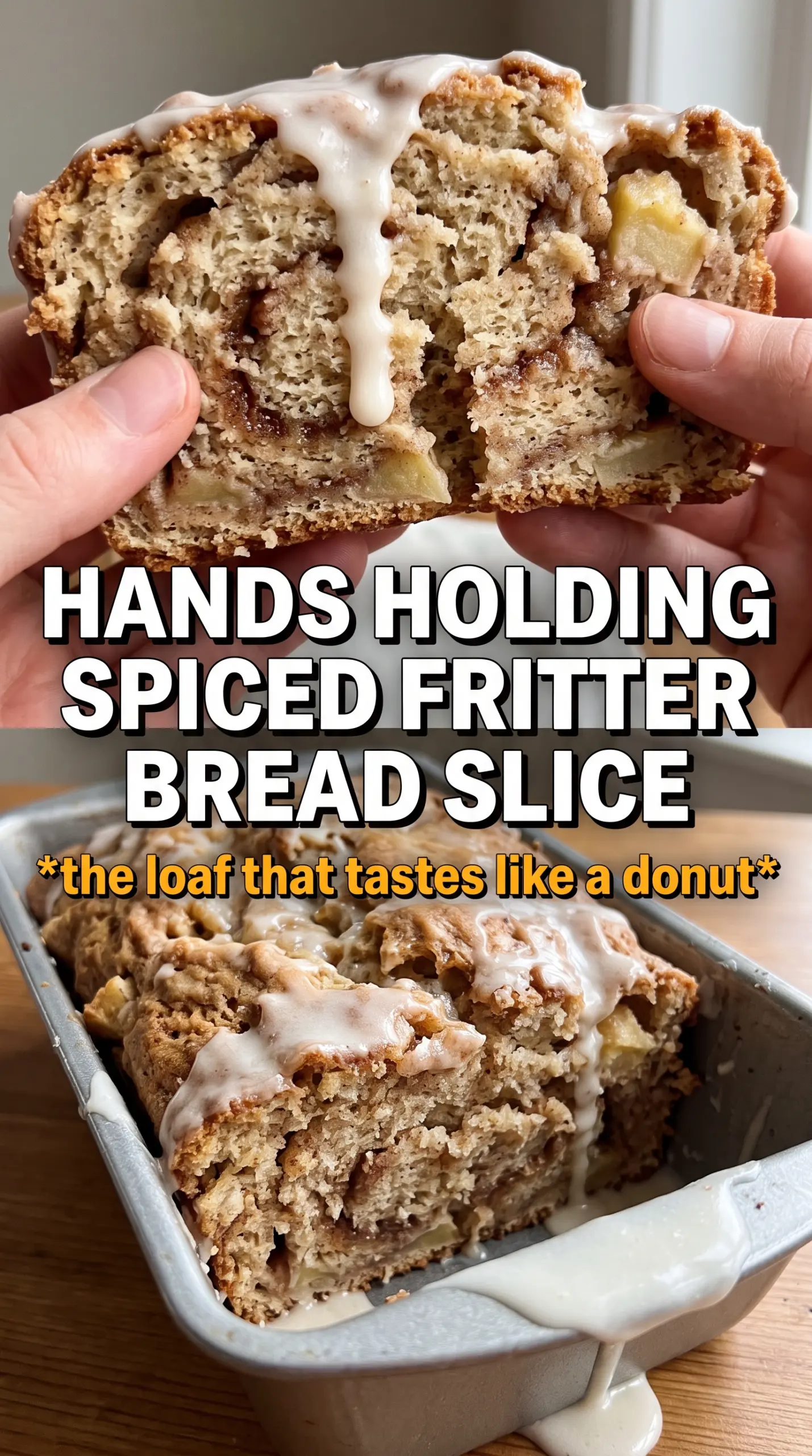 Spiced Apple Fritter Bread with cinnamon glaze, apple swirl