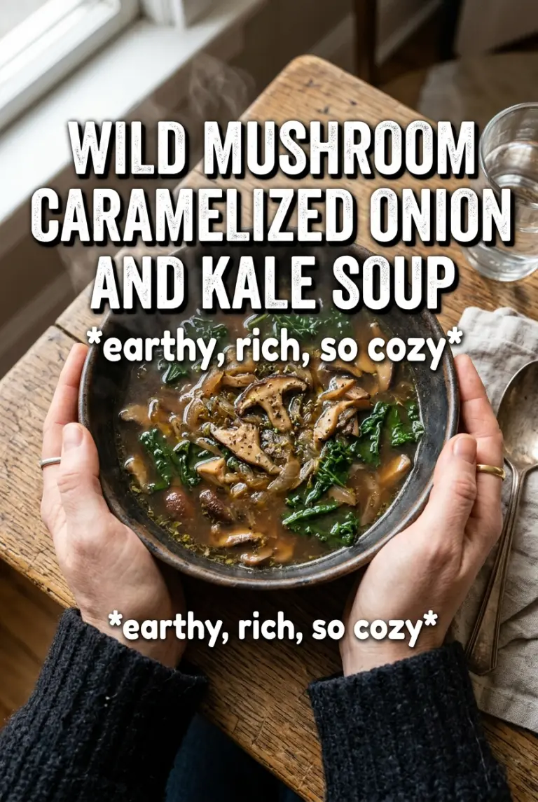 Wild Mushroom Caramelized Onion and Kale Soup